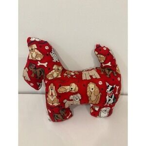 Dog-Themed Handmade Red Plush Stuffed Animal Toy With Cute Cartoon Dog Print